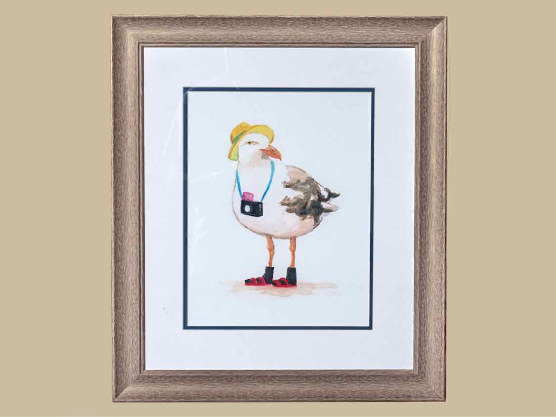 'Beach Bum II'Watercolor Print Double Matted In Driftwwod Gray Frame