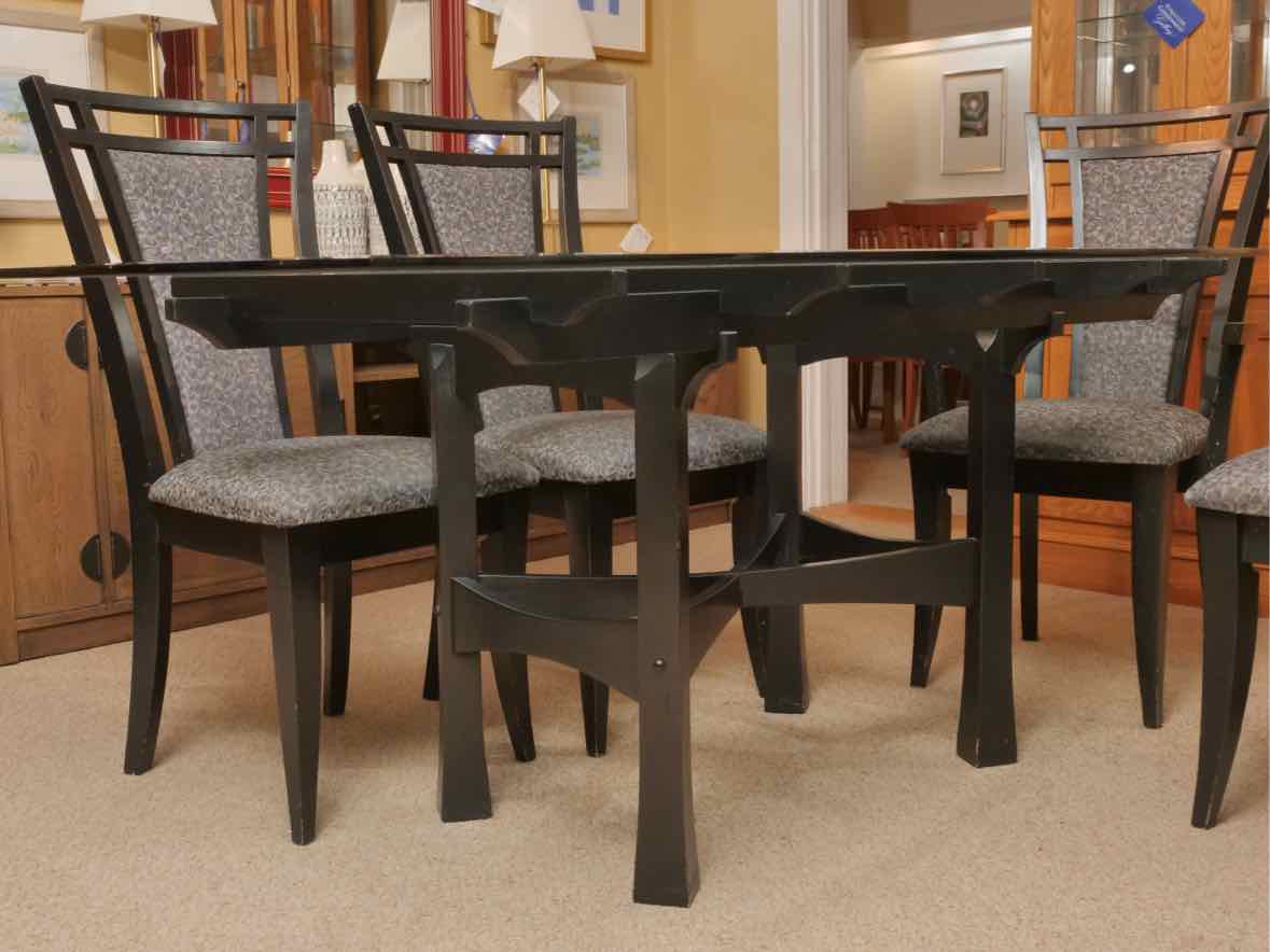 Saloom Glass Top Black Finish Base Table &  6 Chair Set