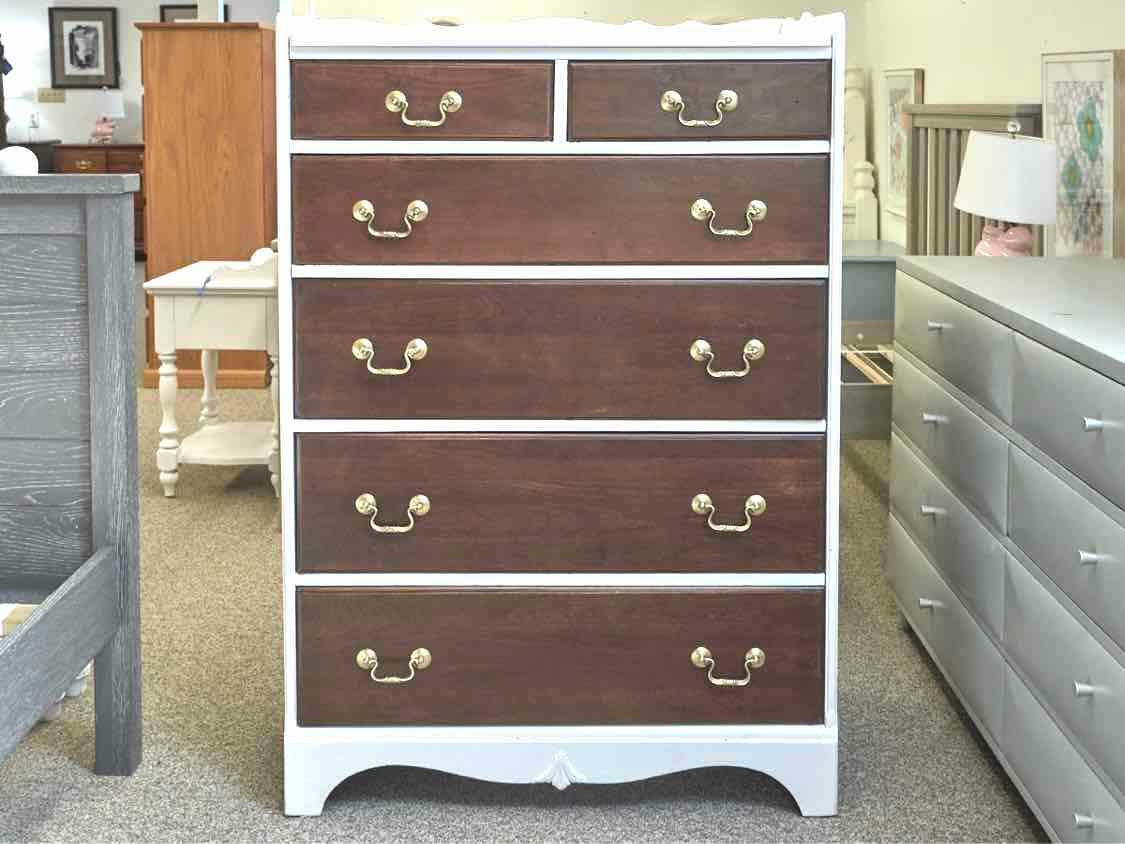 Arctic White  Finish Chest with with 6 Dark Cherry Drawer Fronts & Back Splash