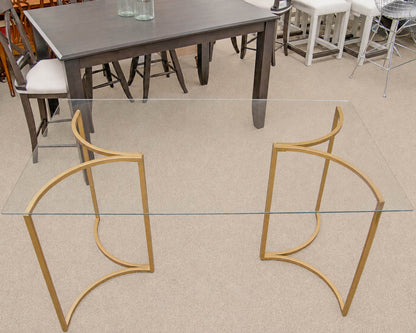 West Elm Rectangular Glass Top Dining Table on Brass Finish Base