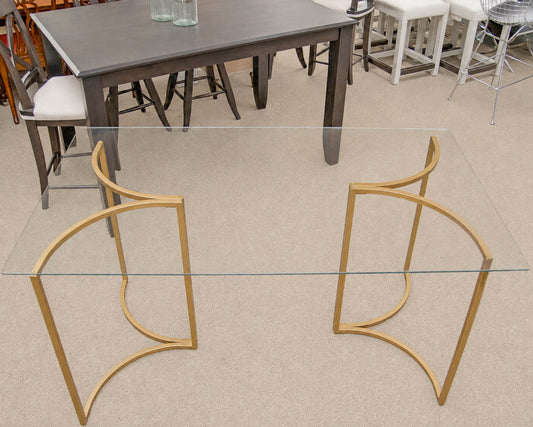 West Elm Rectangular Glass Top Dining Table on Brass Finish Base