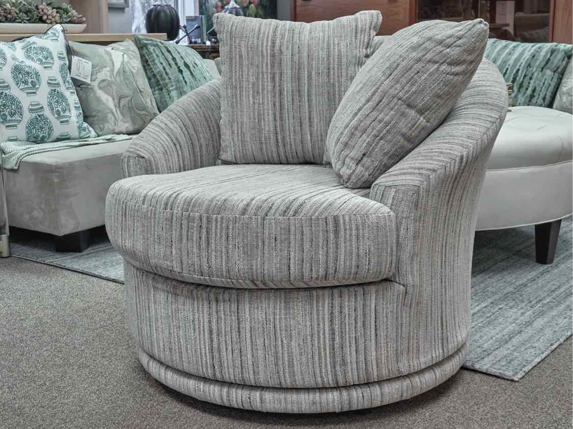 Pair of Raymoor & Flanigan Sofia Swivel Chairs in Loft Stripe