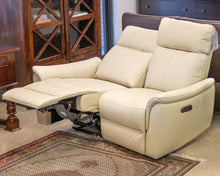 Violino Cream Leather Dual Powered Reclining Wallhugger Loveseat