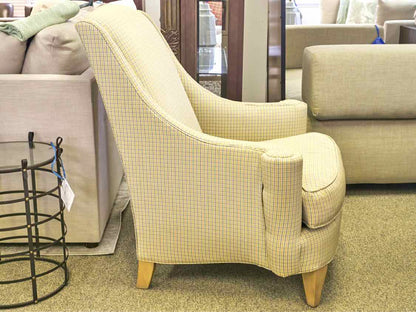 Ethan Allen Yellow & Blue Check Upholstered Wing Chair