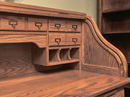 Nathan Hale Furniture Oak Roll Top 6 Drawer  Desk