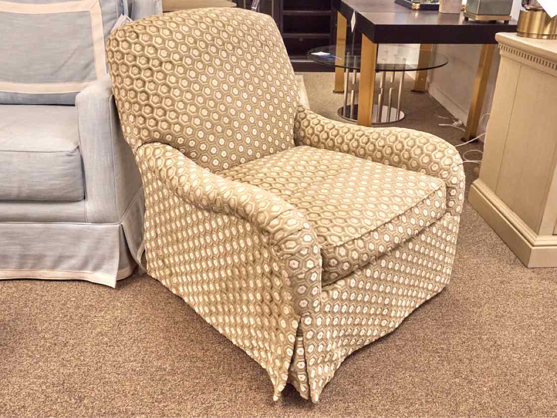 Pair of Baker Sage & Ivory Hexagon Design Upholstered Swivel  Chairs