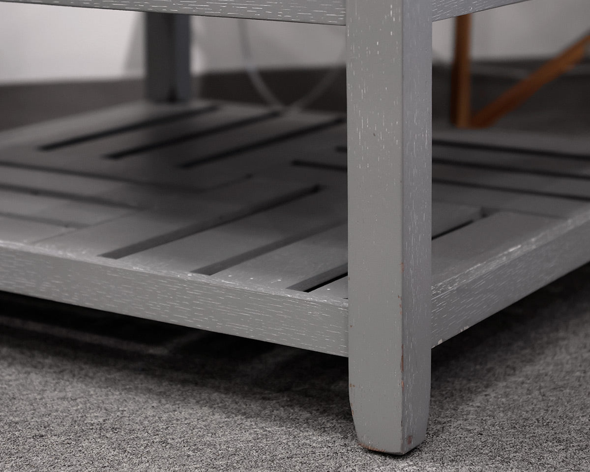 Gray Vegan Leather Tufted Square Ottoman