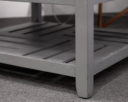Gray Vegan Leather Tufted Square Ottoman