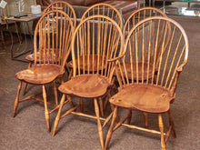 Set Of 6 DR Dimes  Tiger Maple 2 Arm 4 Side Windsor Dining Chairs
