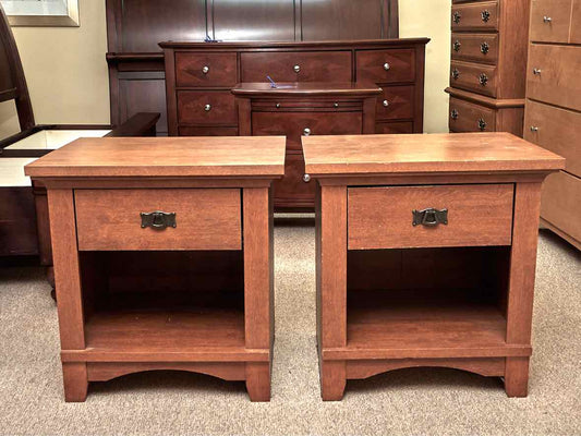 Pair of  Faux  Cherry Finish 1 Drawer & Shelf  Nightstands
