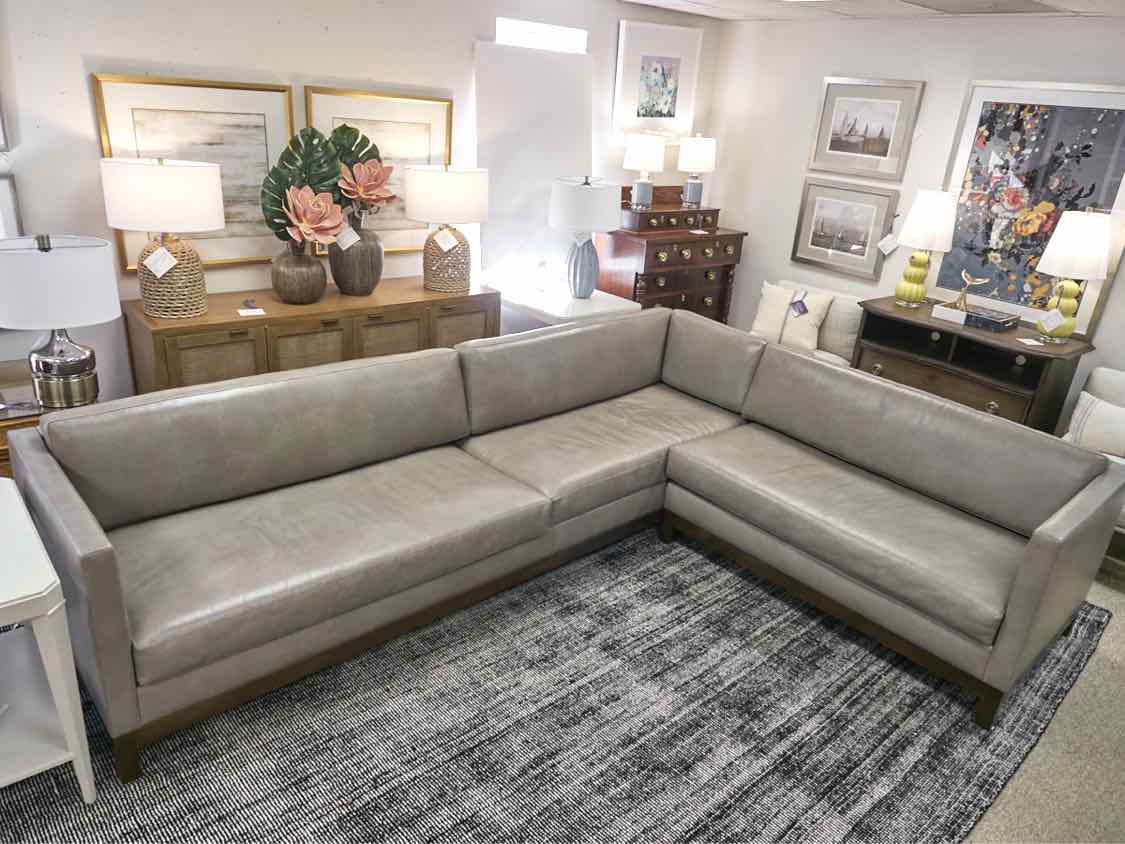 Grey Leather 3 Piece Sectional with Bench Seat Cushions