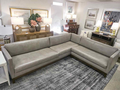 Grey Leather 3 Piece Sectional with Bench Seat Cushions