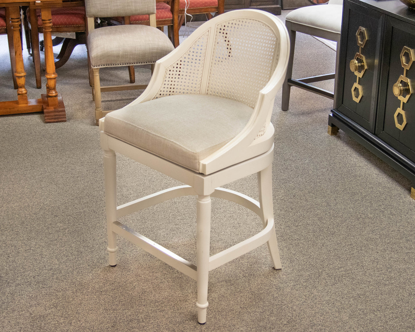 Set of 4 Frontgate 'Paola' Ecru Swivel Cain Counter Stools