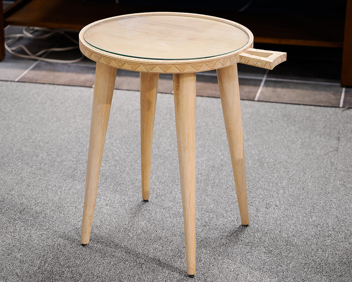 Natural Wood Carved Round Drink Table