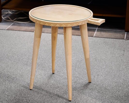 Natural Wood Carved Round Drink Table