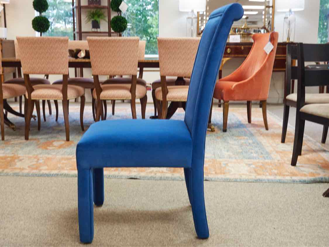 Set of 8 Selig  Blue Velour Dining Chairs