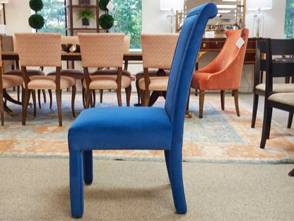 Set of 8 Selig  Blue Velour Dining Chairs
