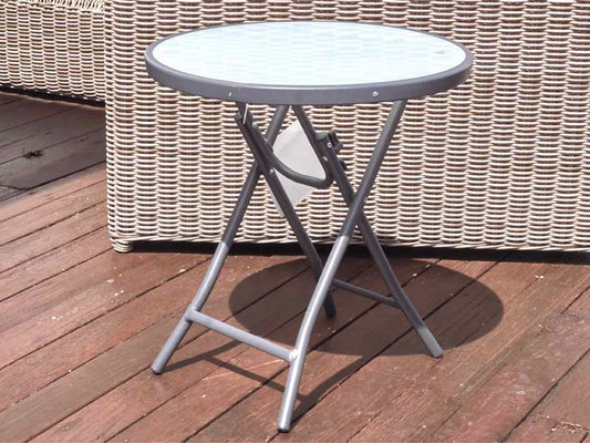 Outdoor Grey Round Accent Table with Frosted Glass Top
