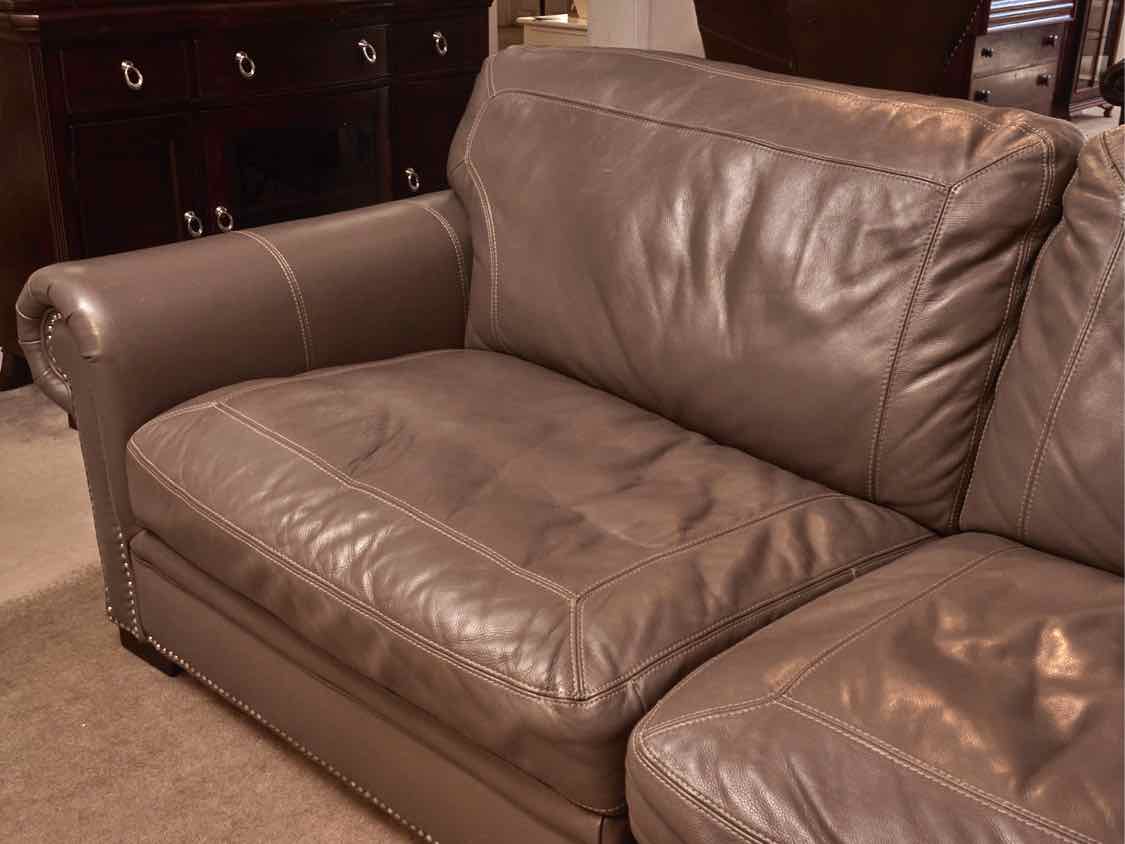 'Mole Grey' 2 Piece Leather Sofa with Nickel Nailhead Trim