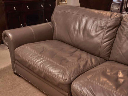 'Mole Grey' 2 Piece Leather Sofa with Nickel Nailhead Trim
