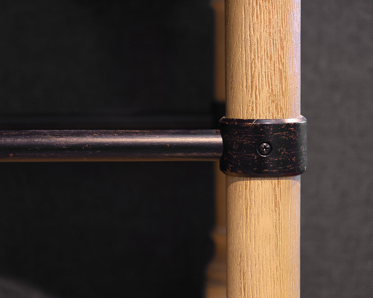 Custom Console Table in Rustic Ivory Finish with Iron Shelf Brace
