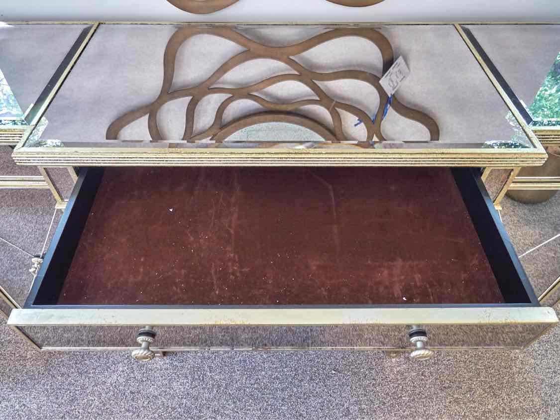 Smoked Glass Sideboard W/ Gold Detailing