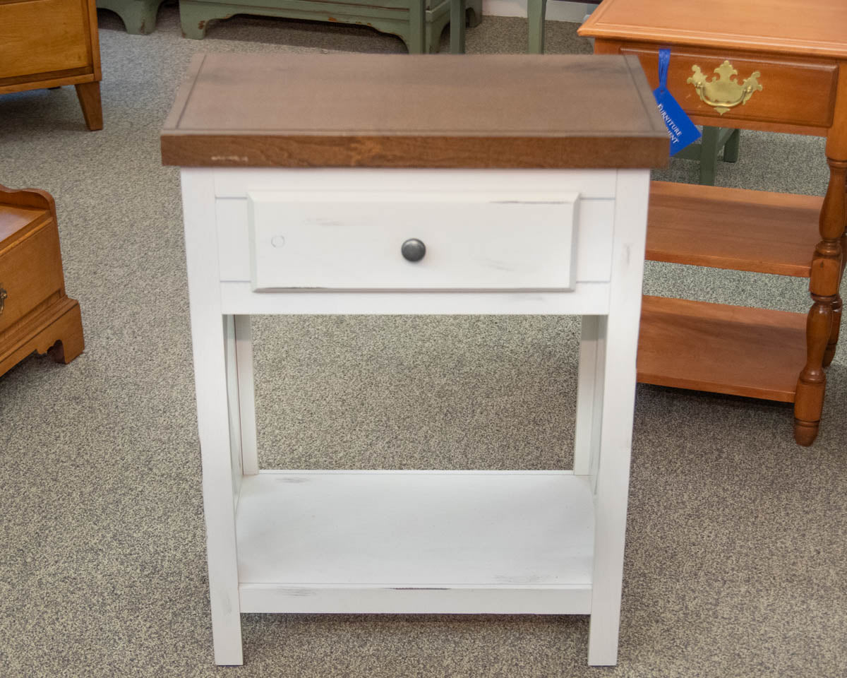 White Finished Side Table W/ Espresso Wood Table Top