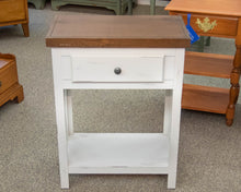 White Finished Side Table W/ Espresso Wood Table Top