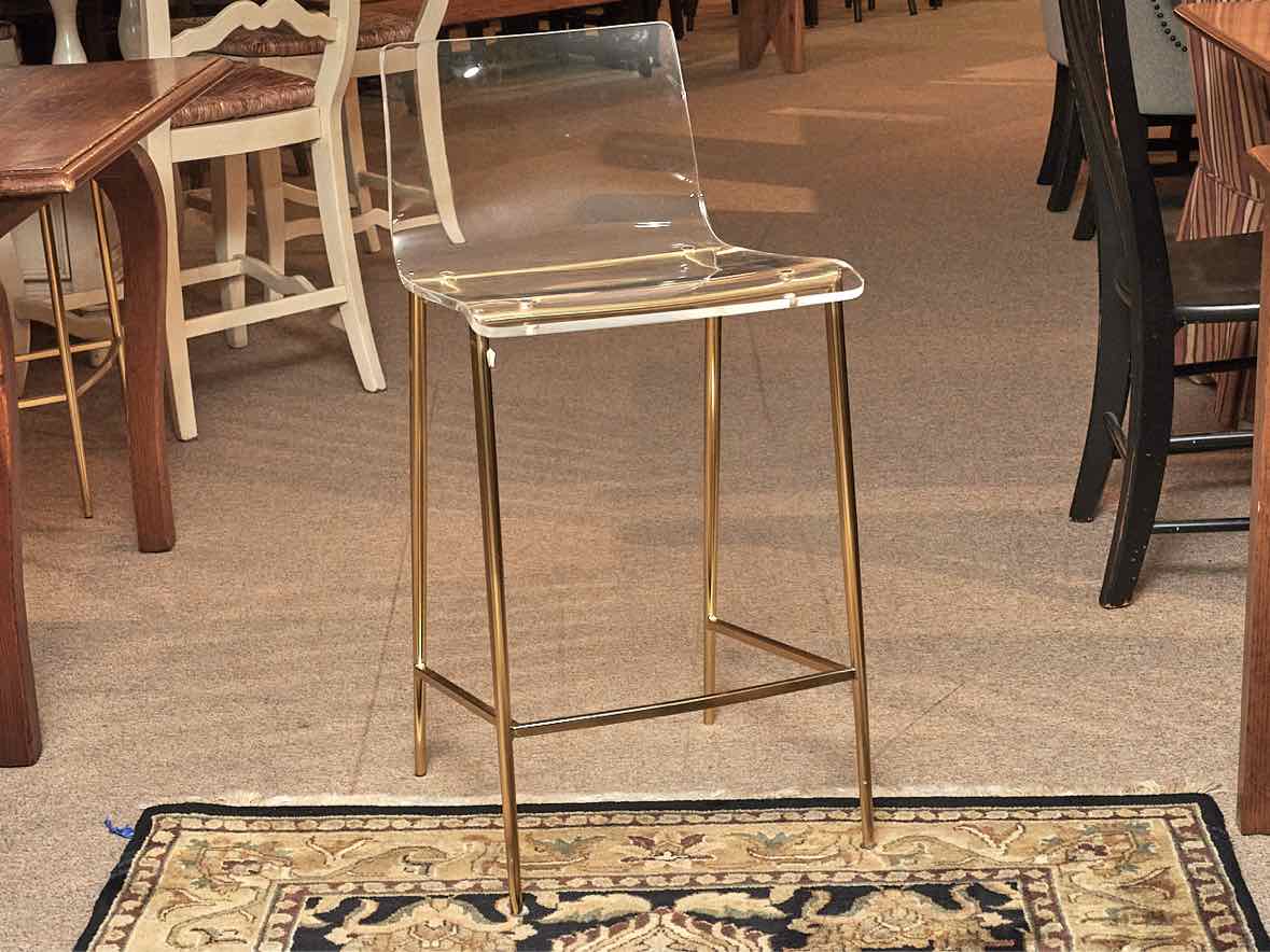 Set of 6 Acrylic Counter Stools with Gold Metal Base
