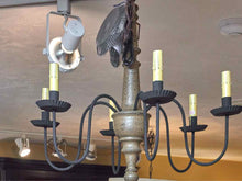 Irvin's Pearwood Finish Black Metal 6 Arm Chandelier