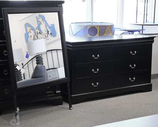 Walter of Wasbash Black 6 Drawer Dresser Chest w/ Mirror