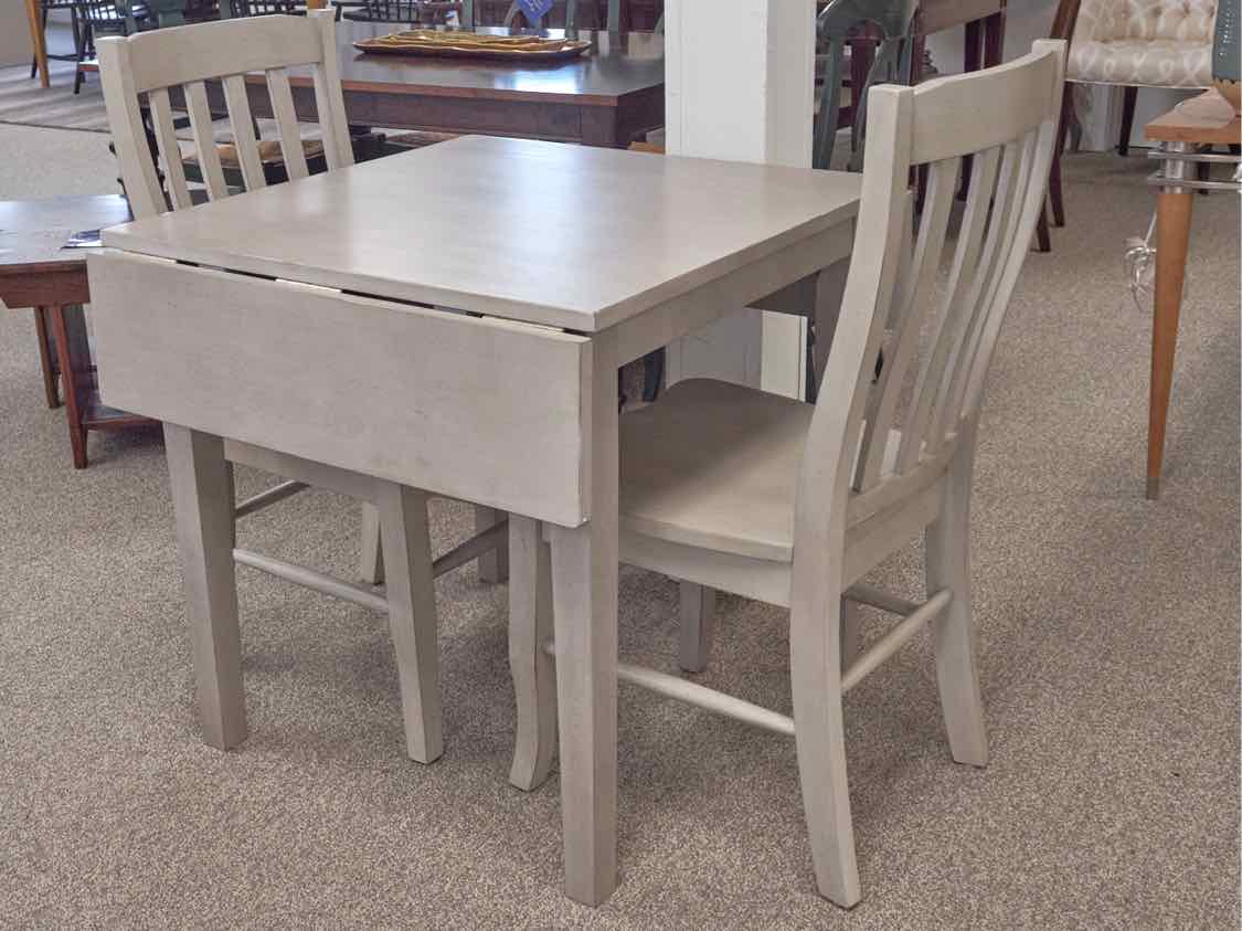 Grey Washed Drop Leaf Table & 2 Slat Back Chair Set