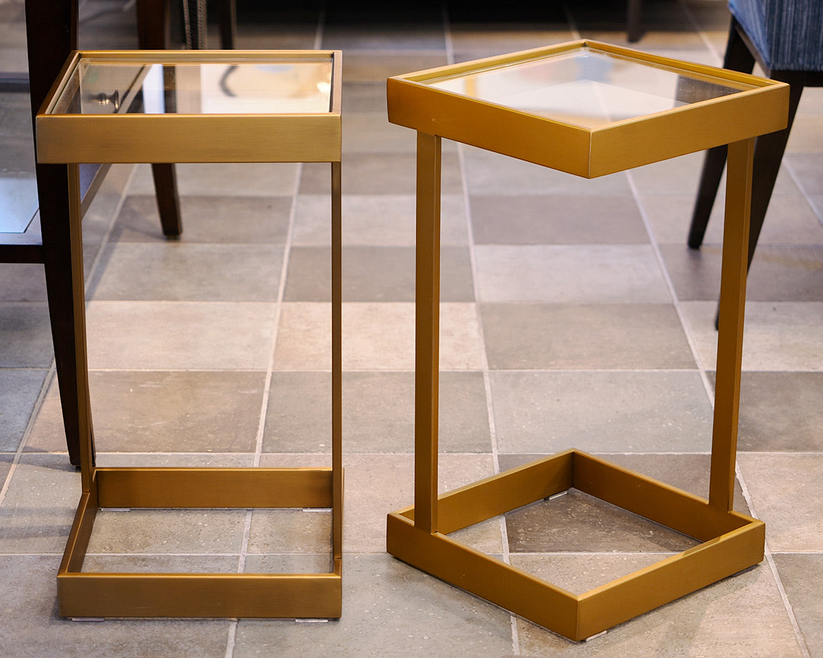 Pair of RH Brass Square Side Tables