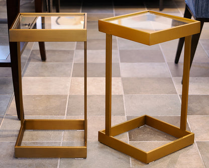 Pair of RH Brass Square Side Tables