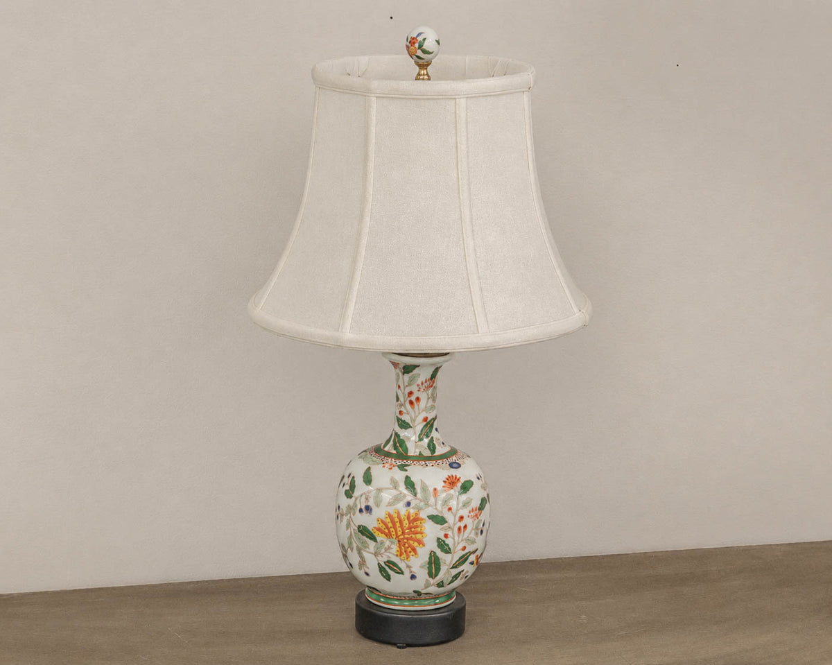 Porcelain Floral Table Lamp with Off-White Bell Shade