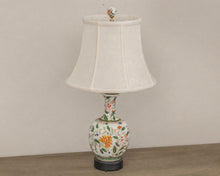 Porcelain Floral Table Lamp with Off-White Bell Shade