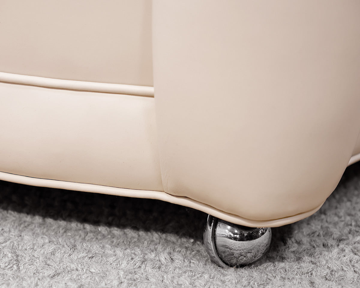 Pair of Kravet Oatmeal Leather Tub Chair w/ Sliver Bun Feet