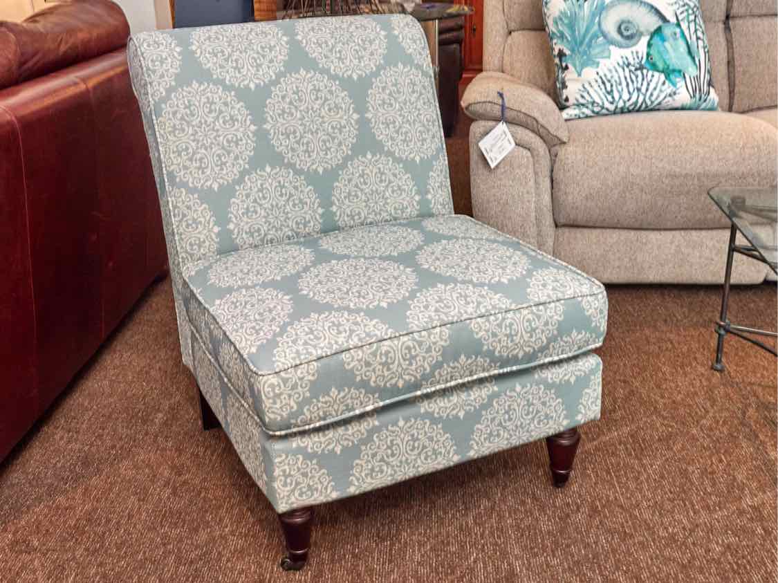 Accent Upholstered Chair In Aqua & Cream Design Espresso Finish Legs