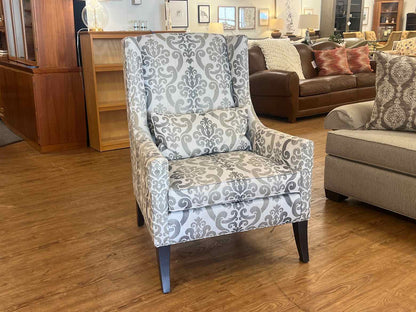 Ethan Allen Grey Damask Wing Chair