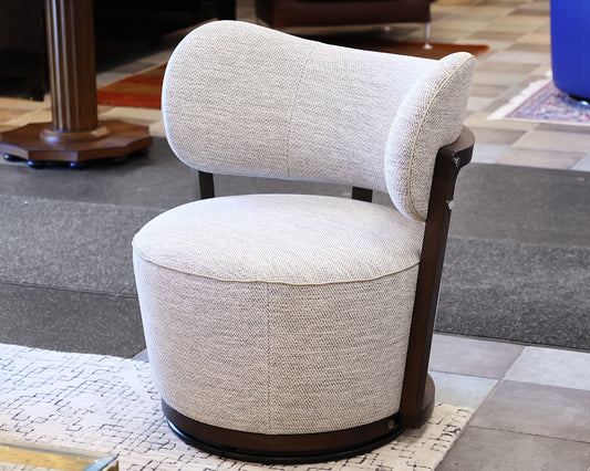 Adriana Hoyos Rumba Chair with Swivel in Grey & Cream Tweed with Leather Welt