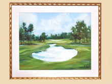 "Golf Course 2" Matted Print in Wavy Gold Frame