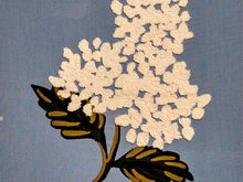 Embroidered Hydrangea on Blue in Light Wood Frame