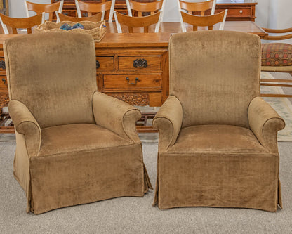 Pair of Rose Tarlow Melrose House 'Edwin' Copper Ribbed Velvet Skirted Chairs