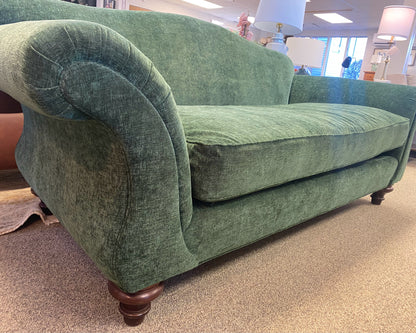 Camel Back Emerald Green Upholstered Sofa
