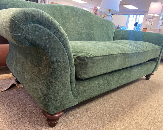 Camel Back Emerald Green Upholstered Sofa