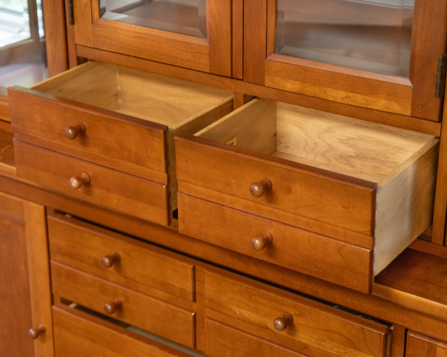 Stanley Two Piece Cherry  Lighted Hutch And Server