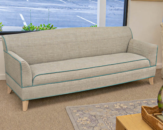 MC Style Tuxedo Back Sofa Upholstered In Tweed White,Grey & Blue Hughes