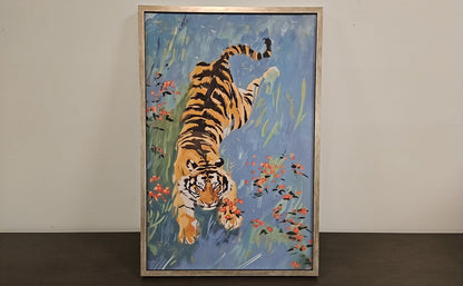 'Tiger' Exotic Cat Wall Decor in Silver Frame