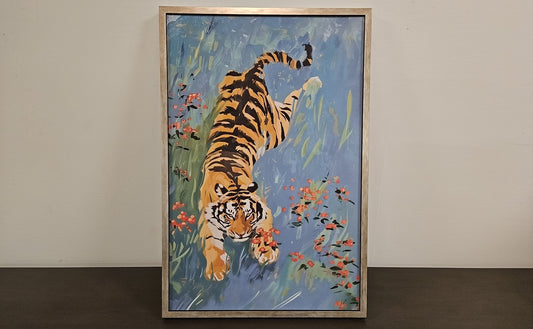 'Tiger' Exotic Cat Wall Decor in Silver Frame