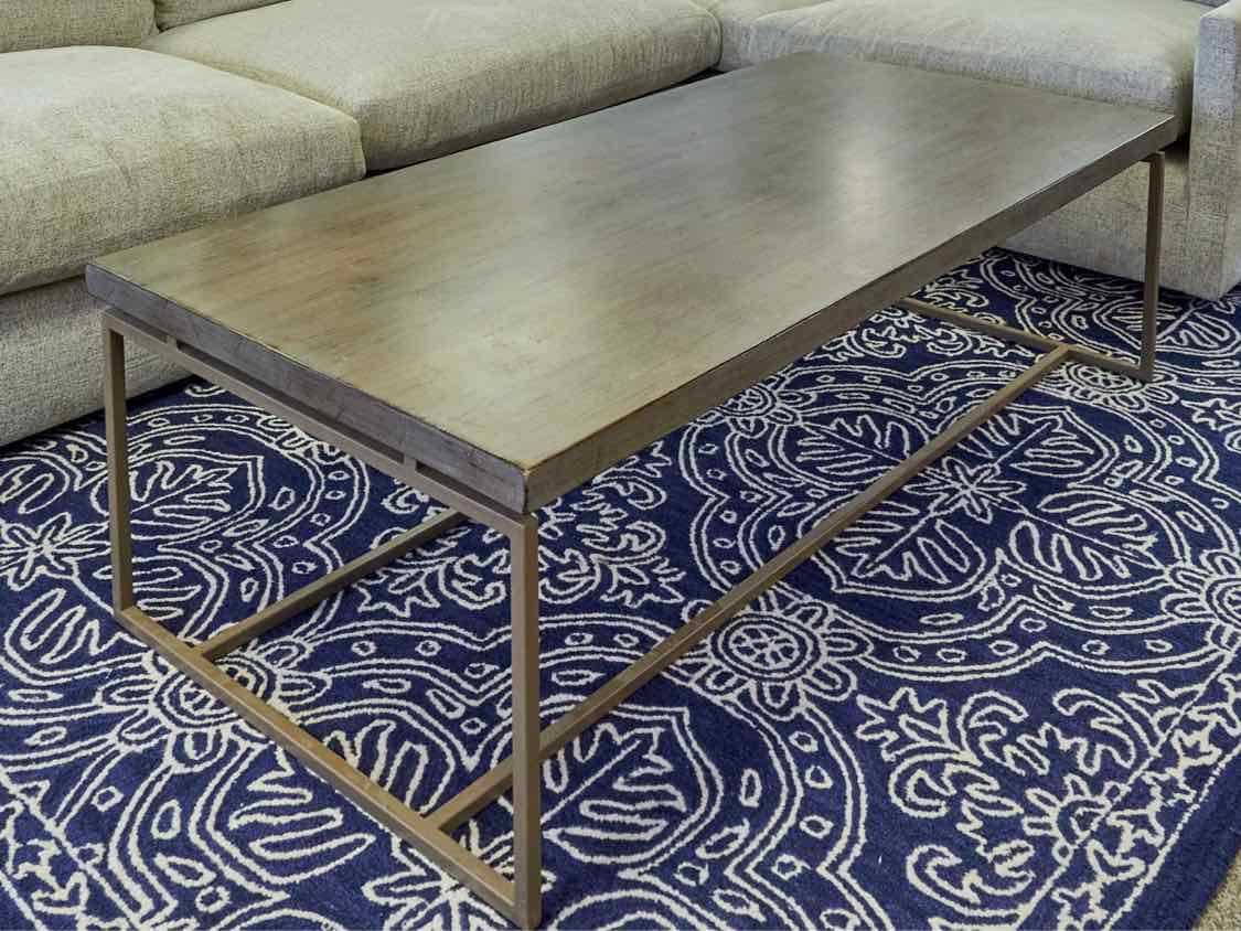 Lorts Driftwood Finish Top Cocktail Table with Taupe Metal Base